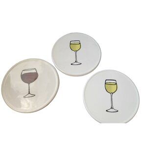 Coaster 4" Round  Ceramic Wine Glass Set of 3  Rubber Feet Ralph's Dolomite